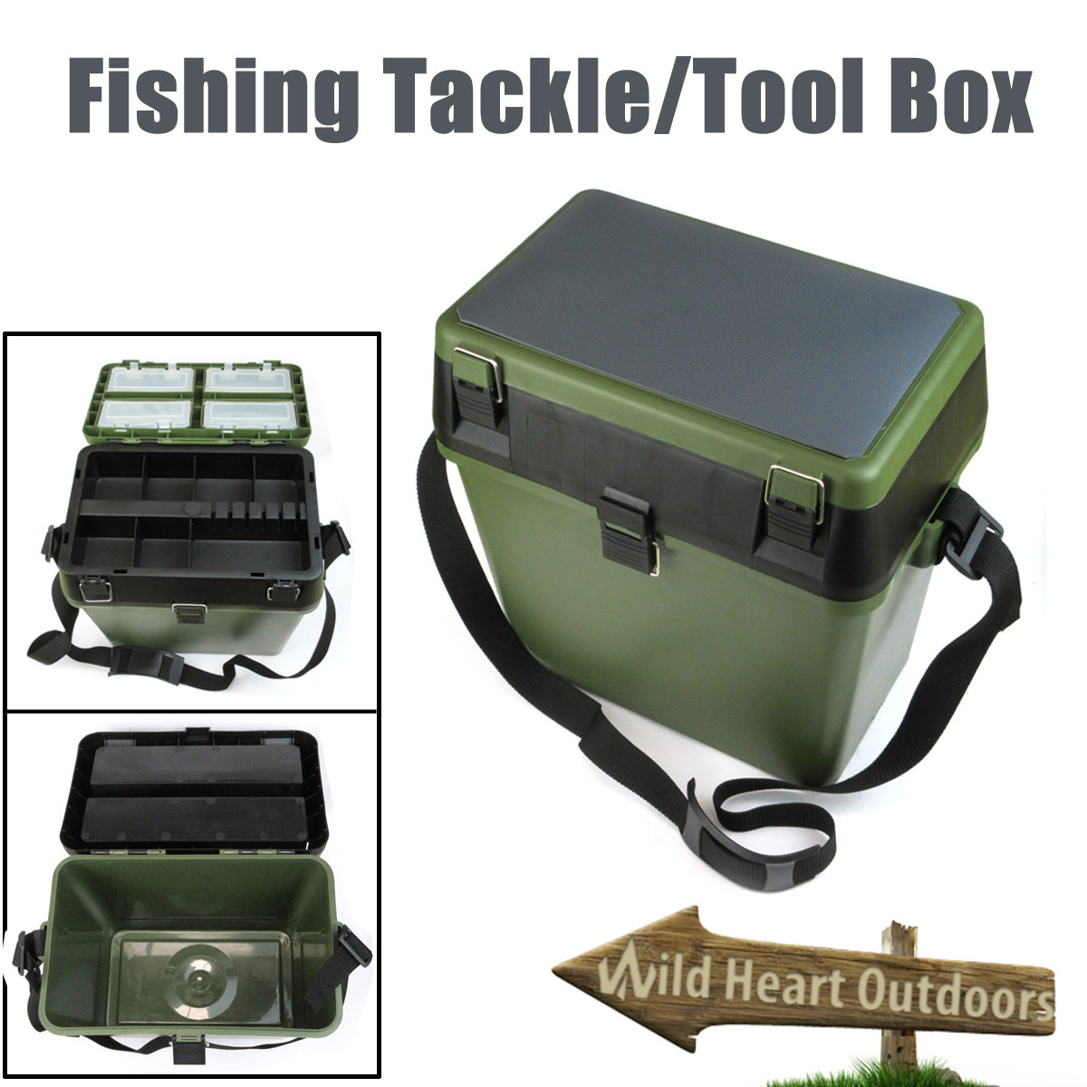 HEAVY DUTY FISHING TACKLE/TOOL BOX Live Bait Bucket W Shoulder Strap | eBay