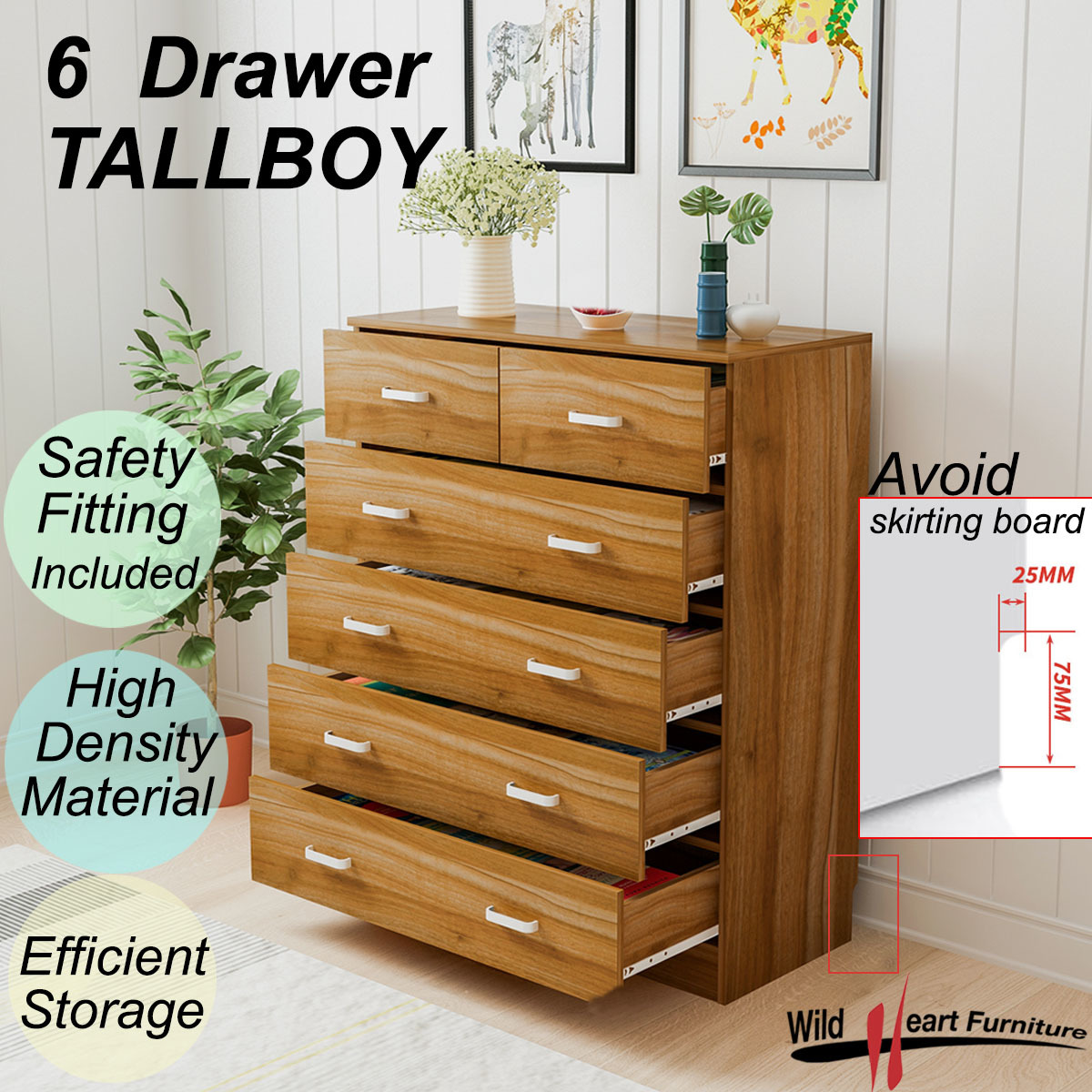 Tallboy Dresser 6 Chest Of Drawers Table Cabinet Bedroom Storage